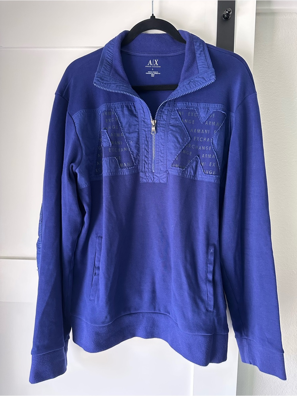 Armani Exchange A|X Sweater Men Large 1/4 Zip Pullover Sweatshirt Blue